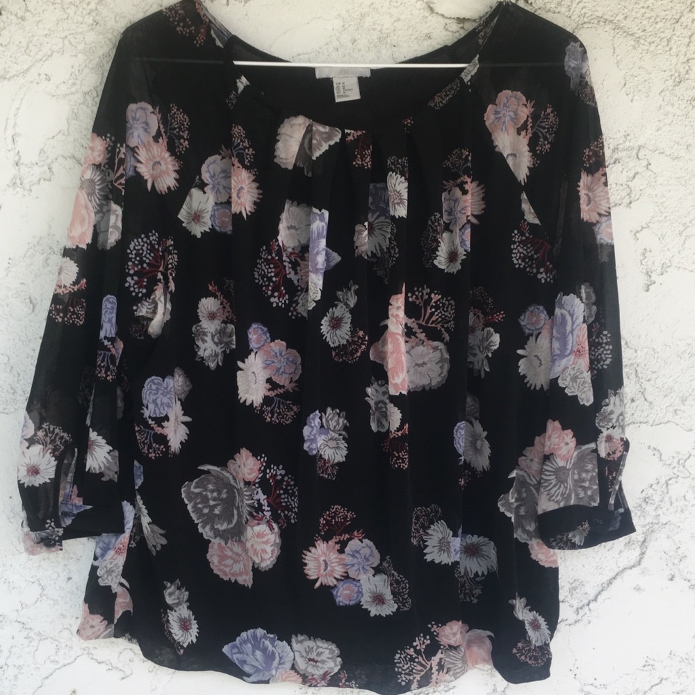 H&M Black Floral Blouse